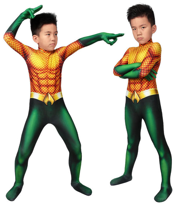 Aquaman 2 Arthur Curry Kids Gold Jumpsuit Cosplay Costumes