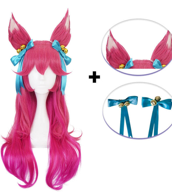 LOL Spirit Blossom Skin Ahri Htpink Cosplay Wigs with Headwear