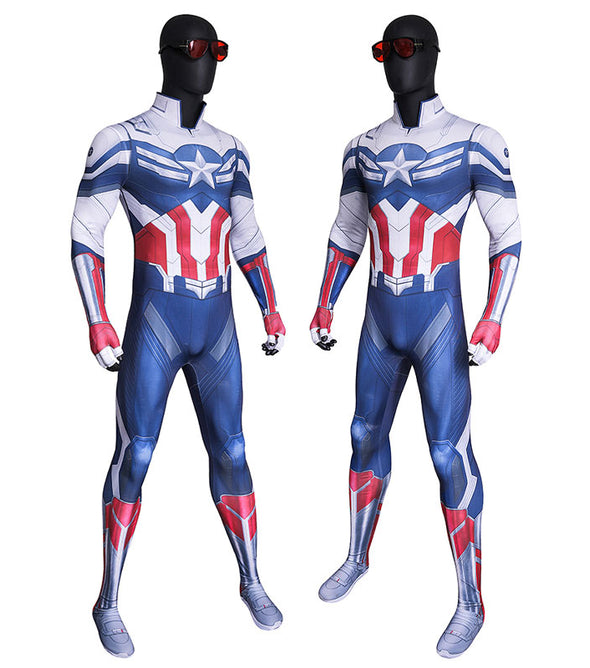 Marvel Captain America: Brave New World Captain America Blue White Jumpsuit Cosplay Costume