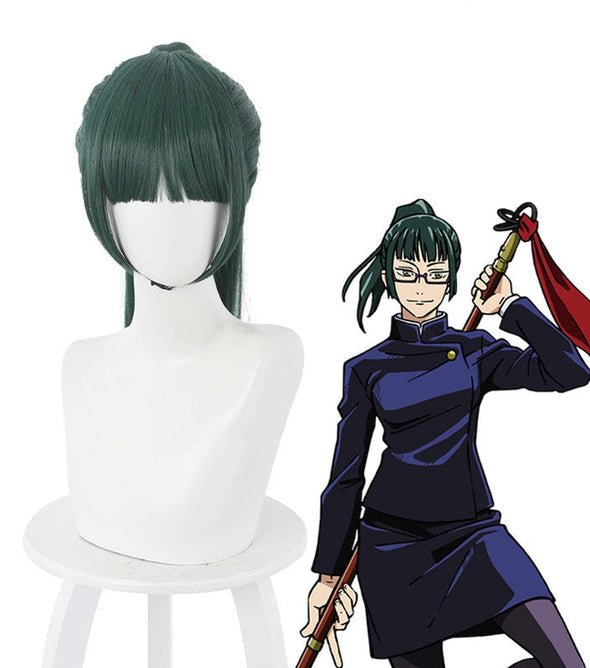 Anime Jujutsu Kaisen Maki Zenin Long Dark Green Cosplay Wigs