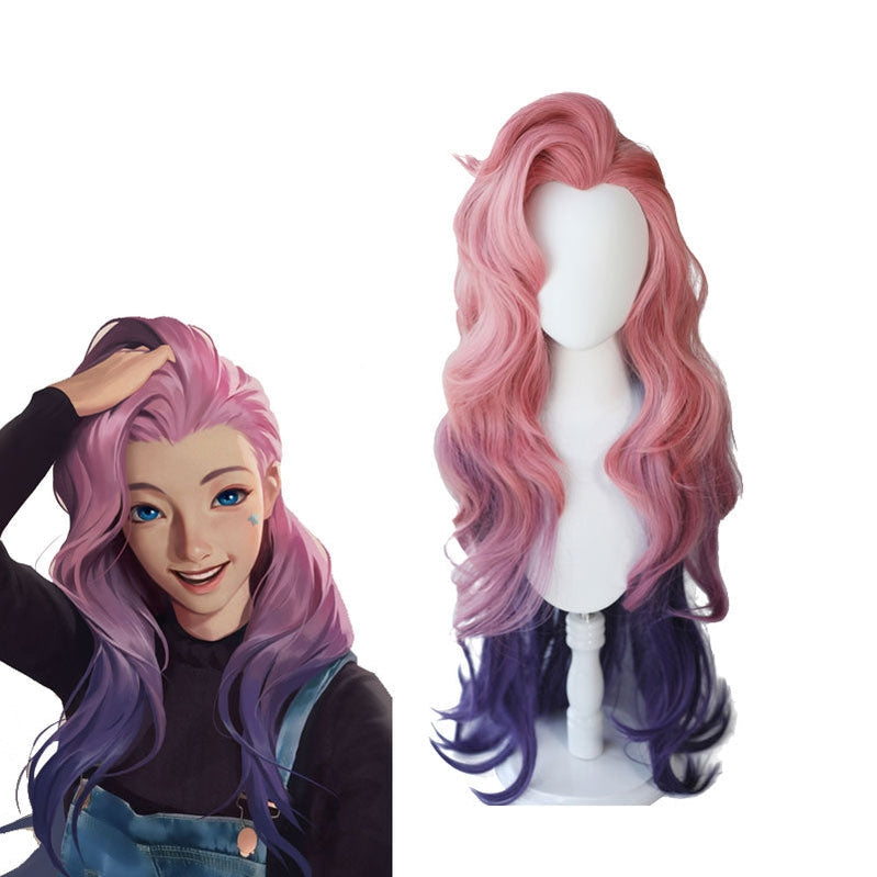 LOL Seraphine Pink Gradient Purple Wavy Cosplay Wigs