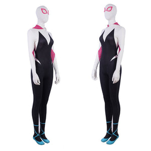 Movie Spider-Man: Into the Spider-Verse Gwen Stacy Spiderman Cosplay Costume Jumpsuit with Free Headgear