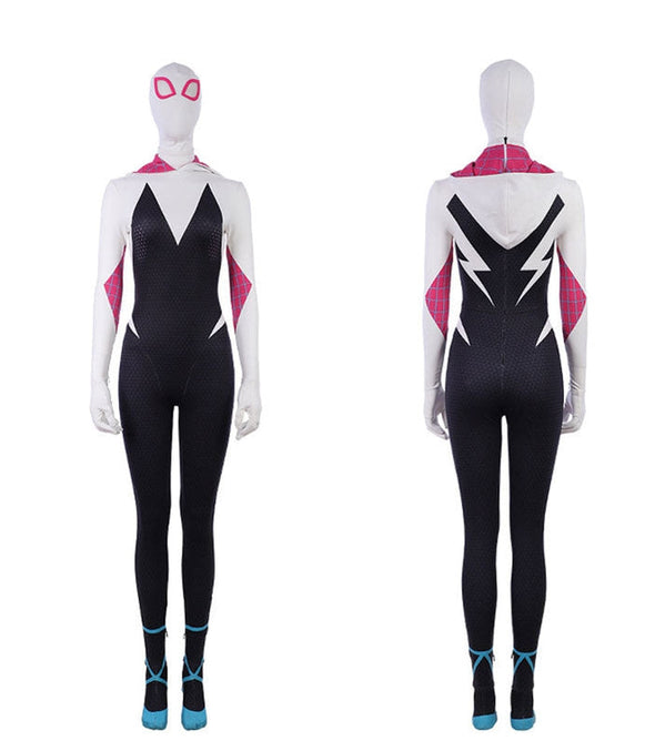 Movie Spider-Man: Into the Spider-Verse Gwen Stacy Spiderman Cosplay Costume Jumpsuit with Free Headgear