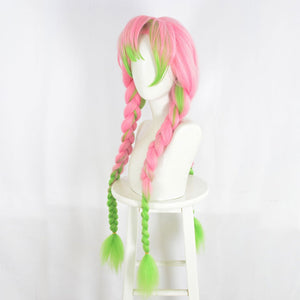 Anime Demon Slayer: Kimetsu no Yaiba Kanroji Mitsuri Cosplay Wig Pink Mixed Green Weave Long Wigs