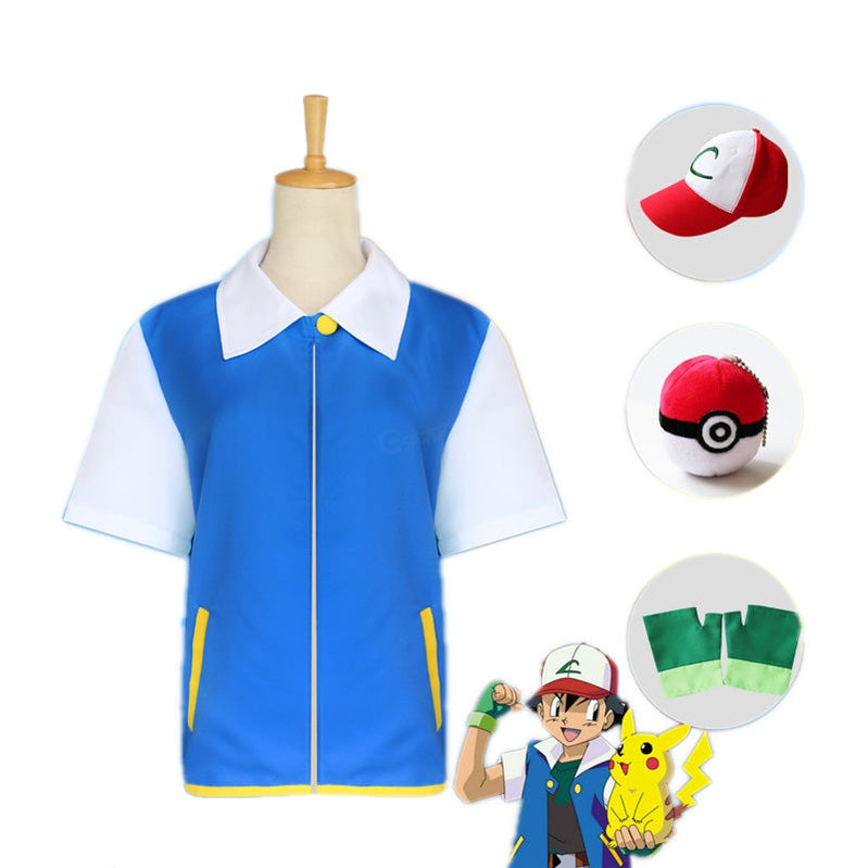 Anime Pokémon Ash Ketchum Short Sleeve Jacket Outfit Cosplay Costume