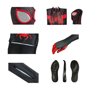 Movie Spider-Man: Into the Spider-Verse Miles Morales Spiderman Elastic Force Jumpsuit Cosplay Costume with Free Headgear