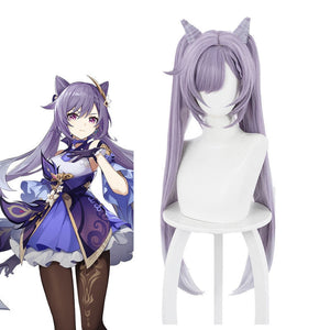 Game Genshin Impact Keqing Ponytails Mixed Purple Cosplay Wig with Ears 