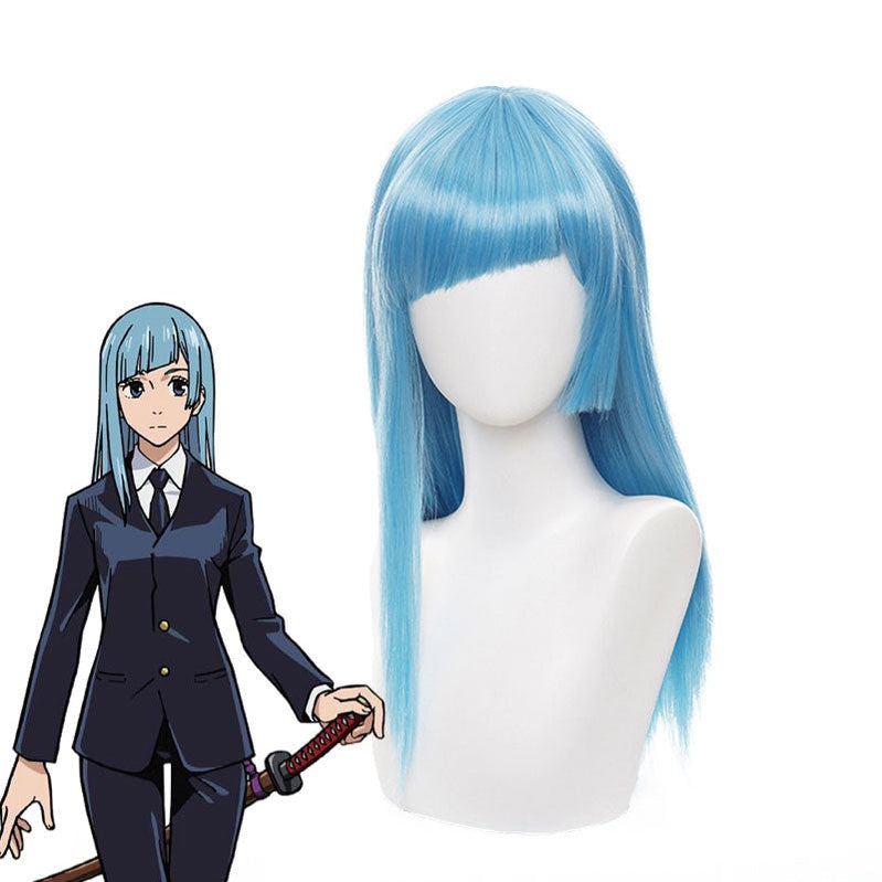 Anime Jujutsu Kaisen Kasumi Miwa Long Blue Cosplay Wigs