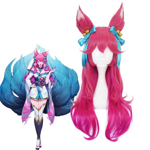 LOL Spirit Blossom Skin Ahri Htpink Cosplay Wigs with Headwear