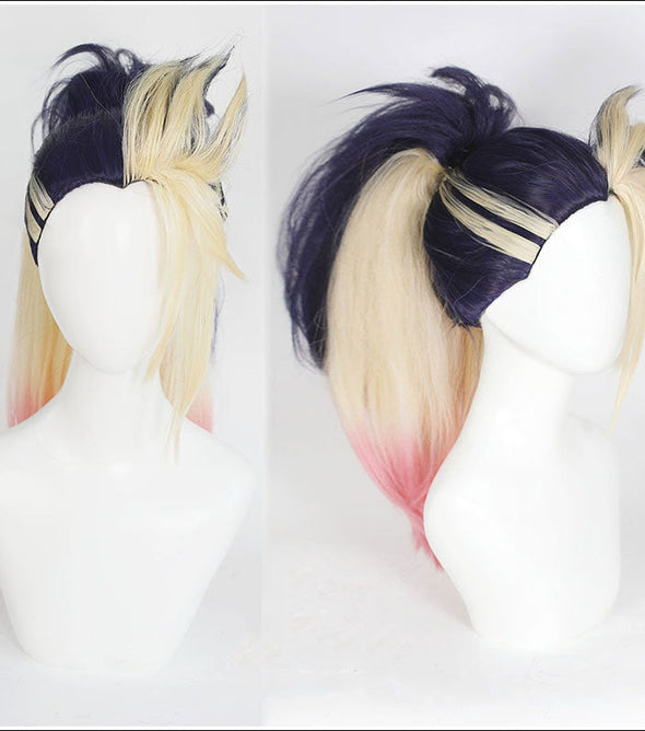 LOL KDA The Baddest Akali Blue Blonde Ponytail Cosplay Wigs