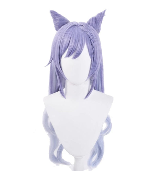 Game Genshin Impact Keqing Ponytails Mixed Purple Cosplay Wig with Ears 