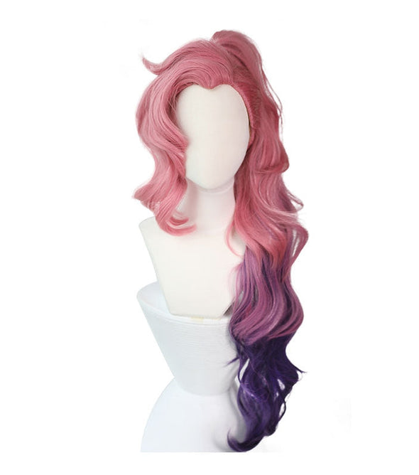 LOL Seraphine Ponytail Pink Gradient Purple Wavy Cosplay Wigs