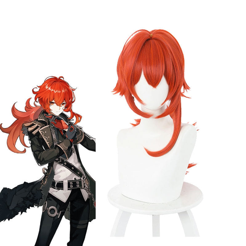 Game Genshin Impact Diluc Ragnvindr Orange Cosplay Wig 