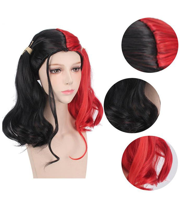 Movie Suicide Squad Harley Quinn Long Red and Black Cosplay Wigs