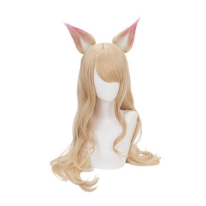 LOL KDA Nine-Tailed Fox Ahri Long Straight Blonde Cosplay Wigs With Ears