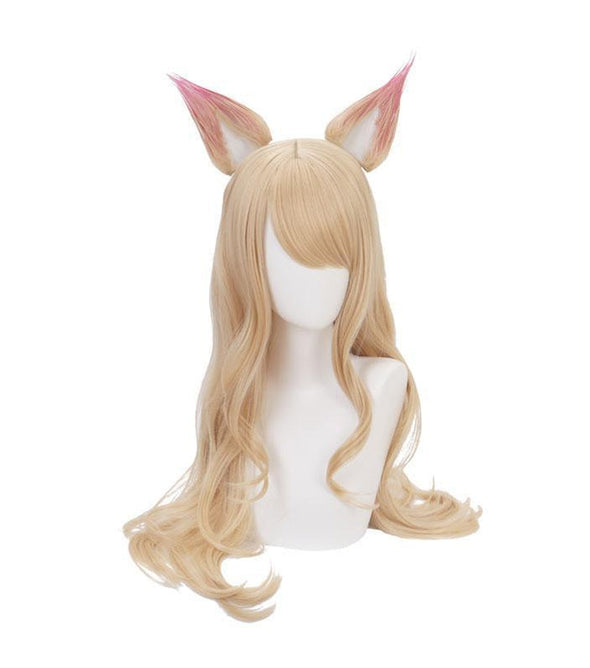 LOL KDA Nine-Tailed Fox Ahri Long Straight Blonde Cosplay Wigs With Ears