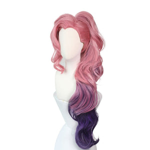 LOL Seraphine Ponytail Pink Gradient Purple Wavy Cosplay Wigs