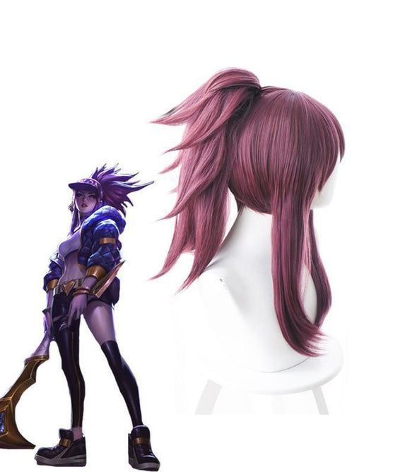 LOL KDA Skin Akali 45cm Long Purple Ponytail Cosplay Wigs