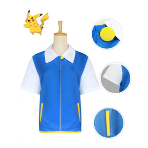 Anime Pokémon Ash Ketchum Short Sleeve Jacket Outfit Cosplay Costume