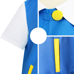Anime Pokémon Ash Ketchum Short Sleeve Jacket Outfit Cosplay Costume