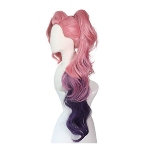 LOL Seraphine Ponytail Pink Gradient Purple Wavy Cosplay Wigs