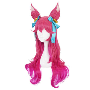 LOL Spirit Blossom Skin Ahri Htpink Cosplay Wigs with Headwear