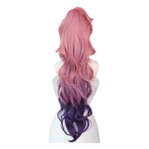 LOL Seraphine Ponytail Pink Gradient Purple Wavy Cosplay Wigs