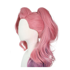 LOL Seraphine Ponytail Pink Gradient Purple Wavy Cosplay Wigs