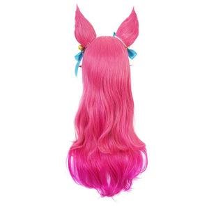 LOL Spirit Blossom Skin Ahri Htpink Cosplay Wigs with Headwear