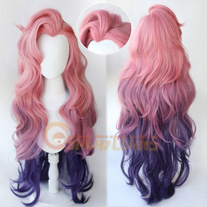 LOL Seraphine Pink Gradient Purple Wavy Cosplay Wigs