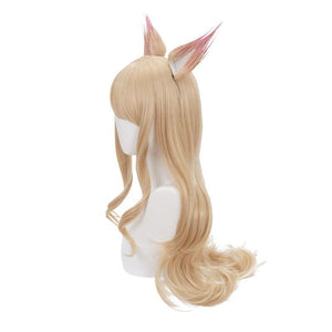 LOL KDA Nine-Tailed Fox Ahri Long Straight Blonde Cosplay Wigs With Ears