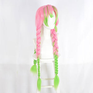 Anime Demon Slayer: Kimetsu no Yaiba Kanroji Mitsuri Cosplay Wig Pink Mixed Green Weave Long Wigs