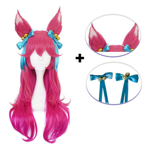 LOL Spirit Blossom Skin Ahri Htpink Cosplay Wigs with Headwear