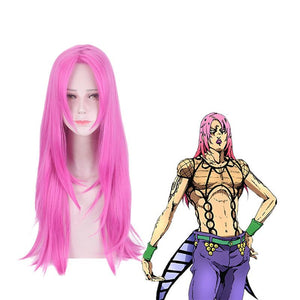 Anime JoJo's Bizarre Adventure Golden Wind Diavolo Long Pink Cosplay Wigs