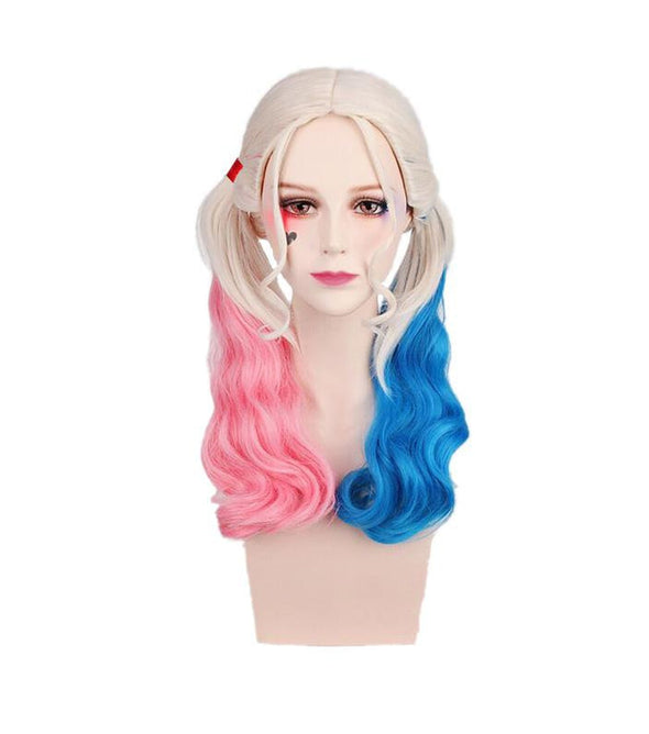 Movie Suicide Squad Harley Quinn Long Pink and Blue Cosplay Wigs