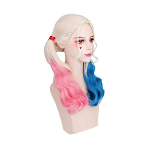 Movie Suicide Squad Harley Quinn Long Pink and Blue Cosplay Wigs