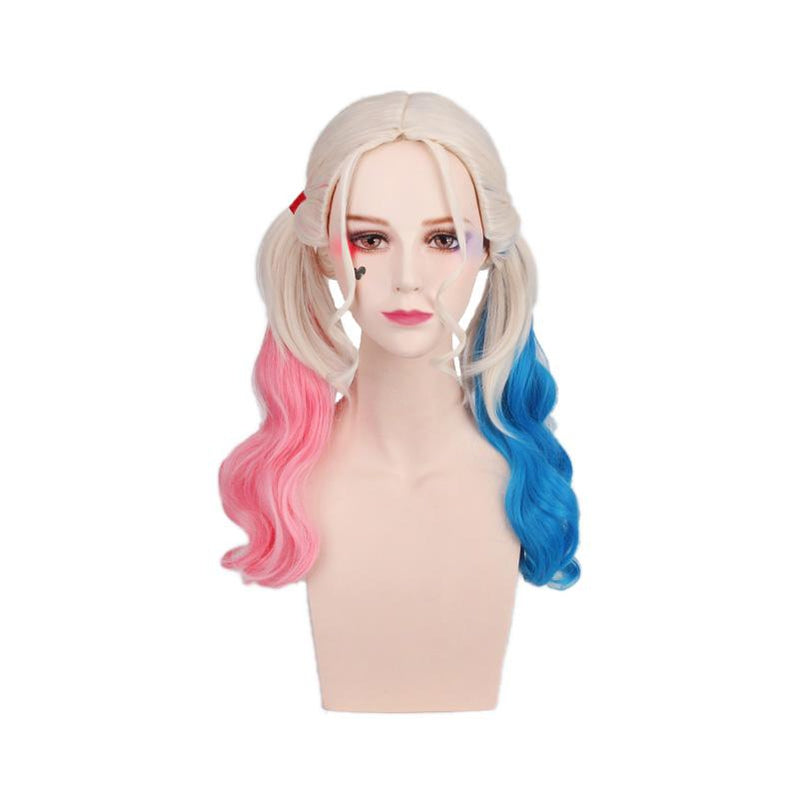 Movie Suicide Squad Harley Quinn Long Pink and Blue Cosplay Wigs