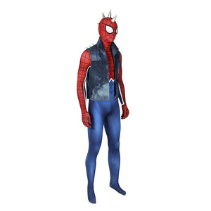 Spider-Man PS4 Peter Parker Spiderman Punk Rock Elastic Force Jumpsuit Cosplay Costume with Headgear and Vest Jacket