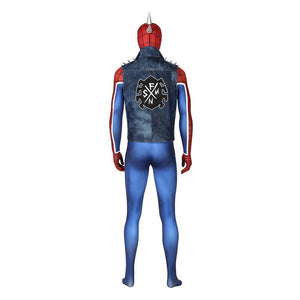 Spider-Man PS4 Peter Parker Spiderman Punk Rock Elastic Force Jumpsuit Cosplay Costume with Headgear and Vest Jacket